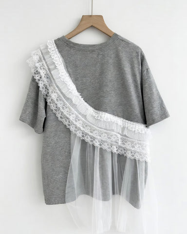 Lace Ruffle Asymmetrical Tee