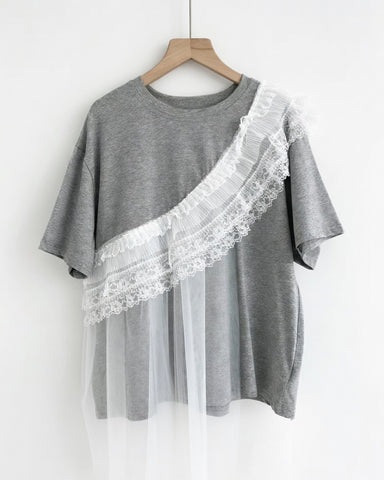 Lace Ruffle Asymmetrical Tee