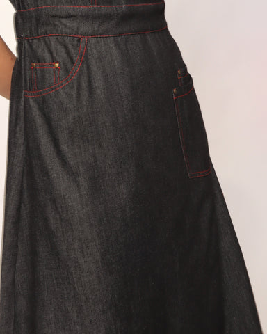 Lightweight Short Sleeve Denim Dress - Black