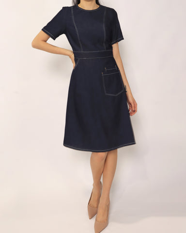 Lightweight Short Sleeve Denim Dress - Blue