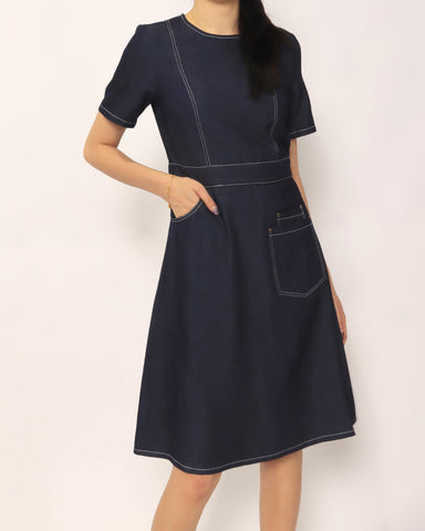 Lightweight Short Sleeve Denim Dress - Blue