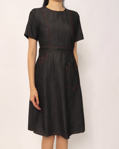 Lightweight Short Sleeve Denim Dress - Black