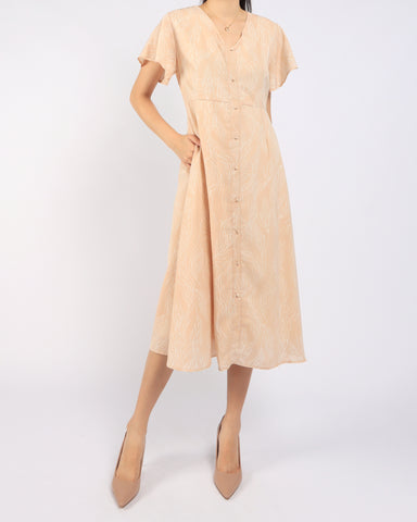 Lines Printed Flutter Sleeve Midi