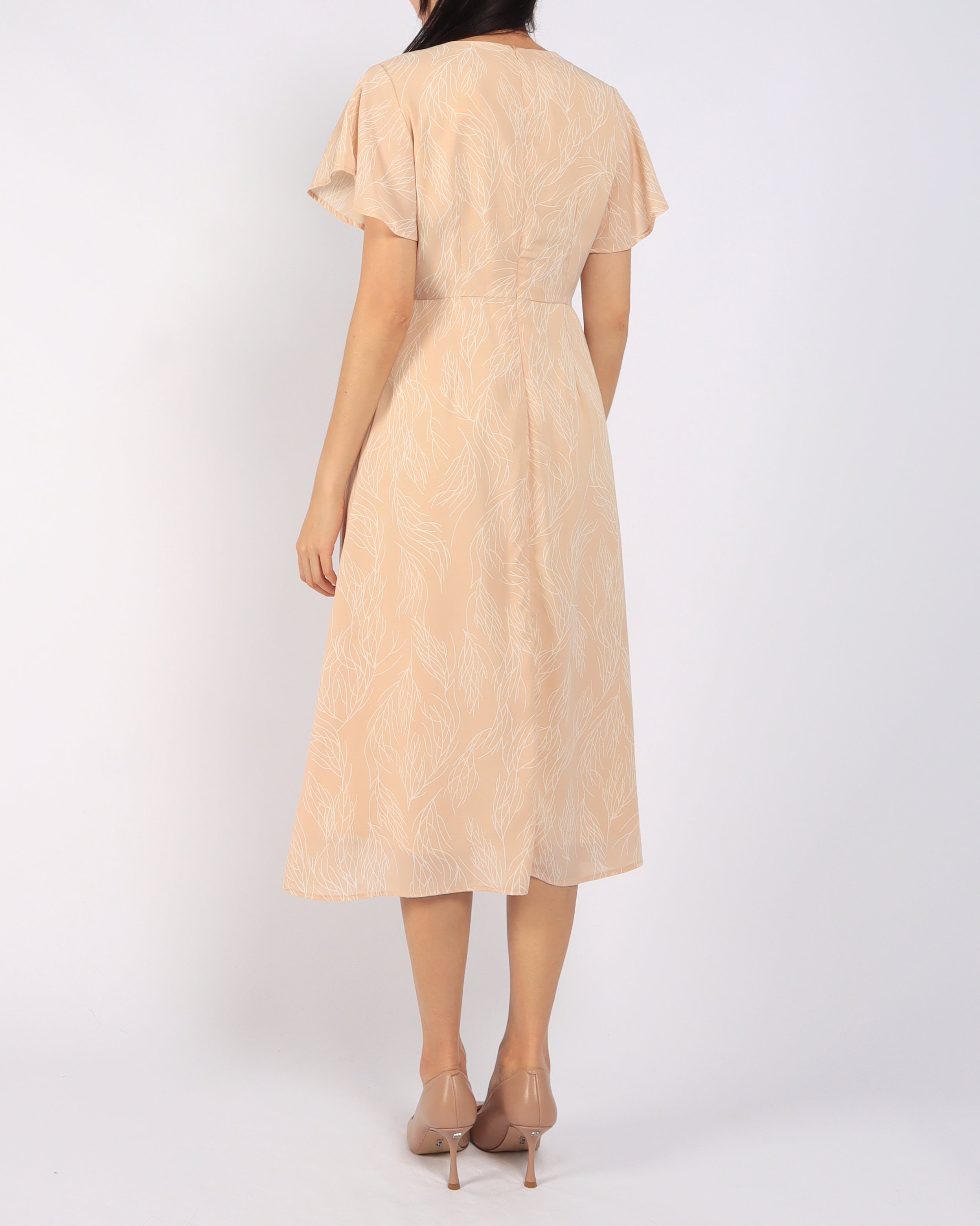 Lines Printed Flutter Sleeve Midi