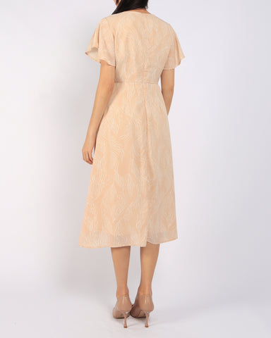 Lines Printed Flutter Sleeve Midi