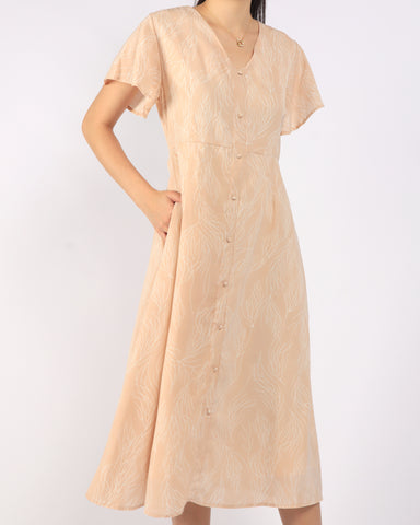 Lines Printed Flutter Sleeve Midi