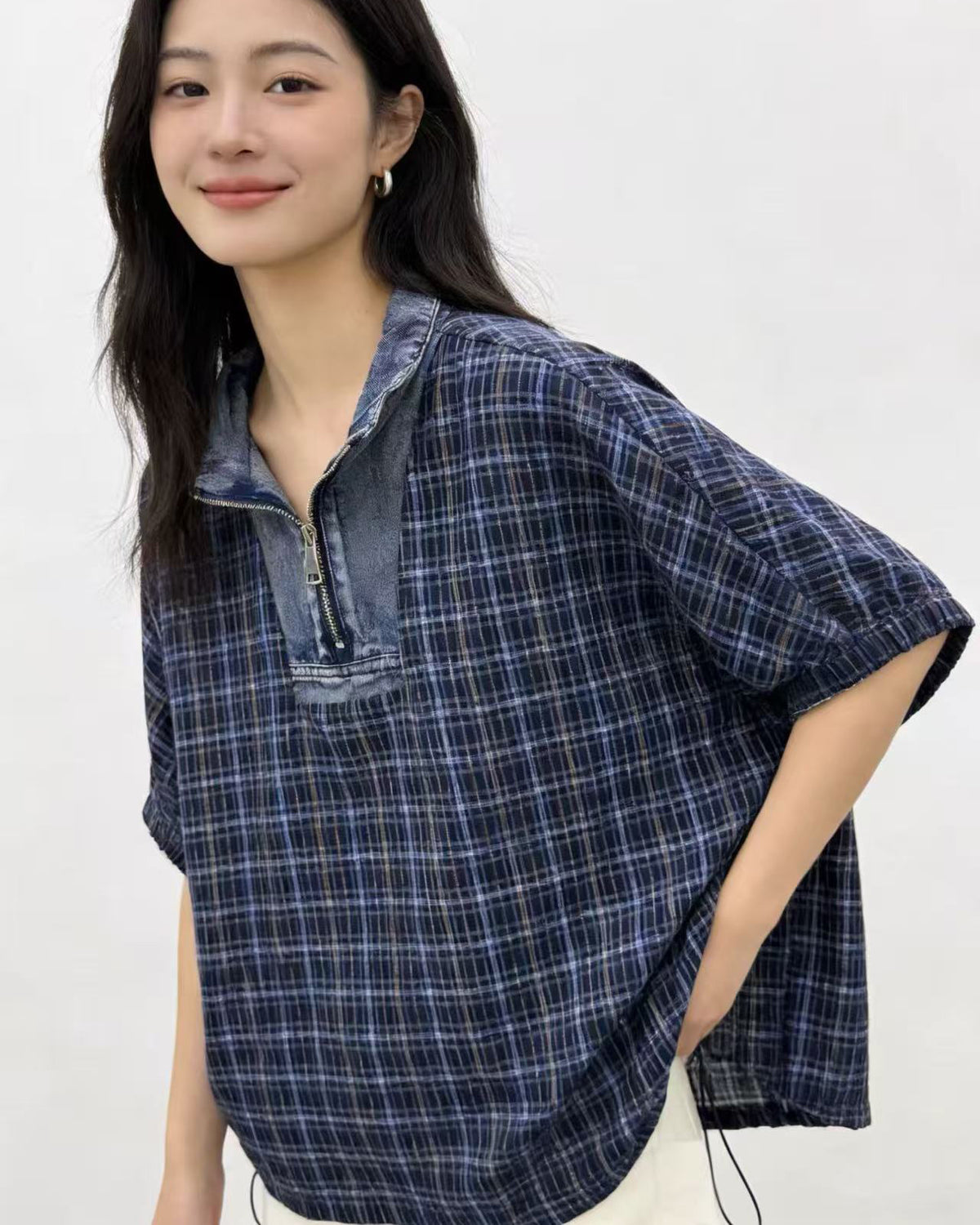 Checks Oversized Top, women's fashion - Ferlicious Singapore