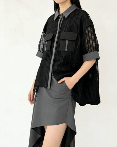 Mesh Contrast Utility Shirt
