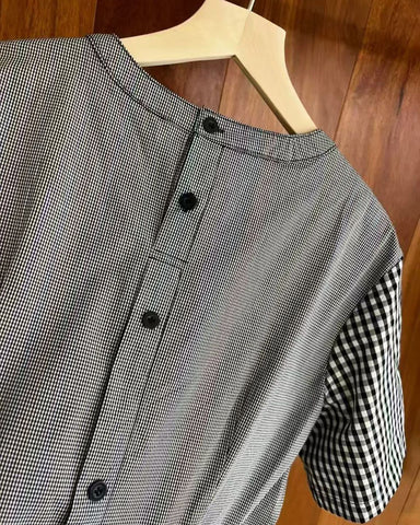 Mixed Gingham Patchwork Peplum Blouse