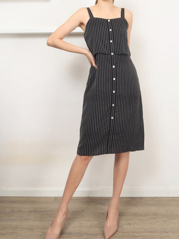 Pinstripes Button Dress - Black