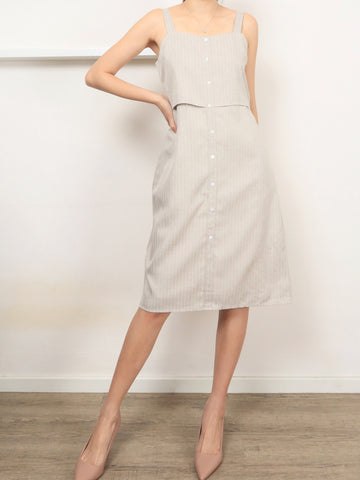 Pinstripes Button Dress - Beige