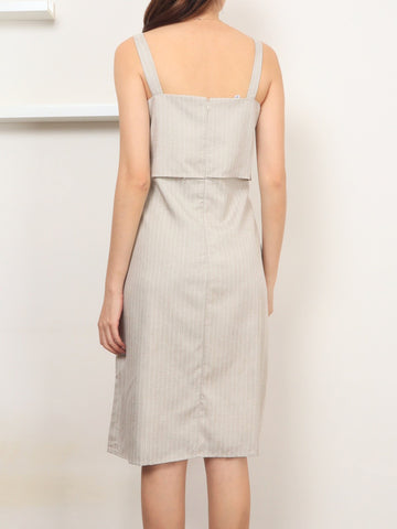 Pinstripes Button Dress - Beige