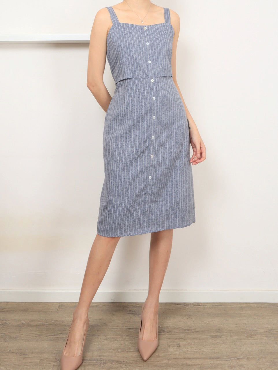 Pinstripes Button Dress - Grey