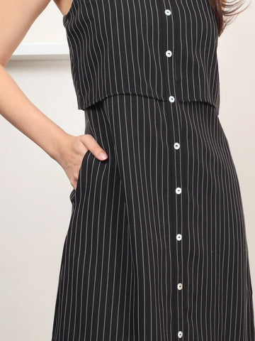 Pinstripes Button Dress - Black