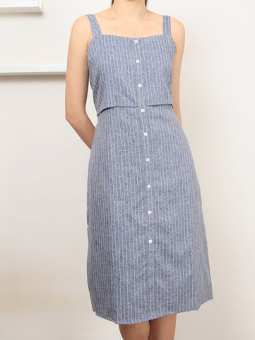 Pinstripes Button Dress - Grey