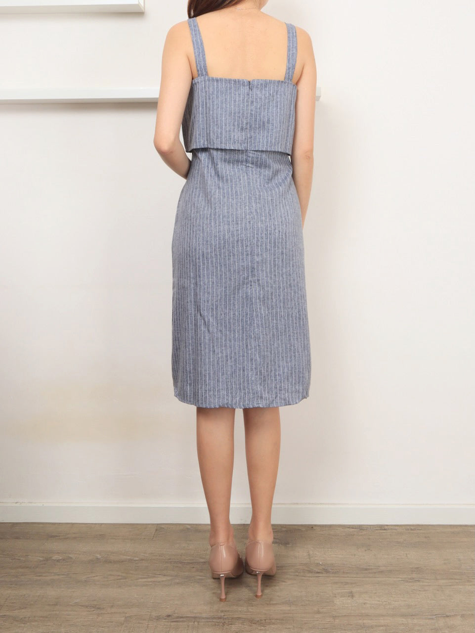 Pinstripes Button Dress - Grey