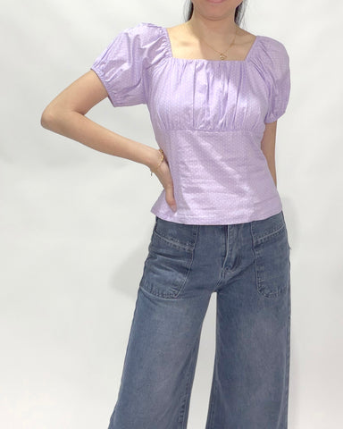 Polka Dot Puff Sleeve Square Neck Top