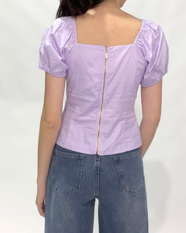 Polka Dot Puff Sleeve Square Neck Top