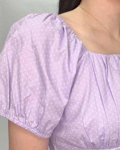 Polka Dot Puff Sleeve Square Neck Top