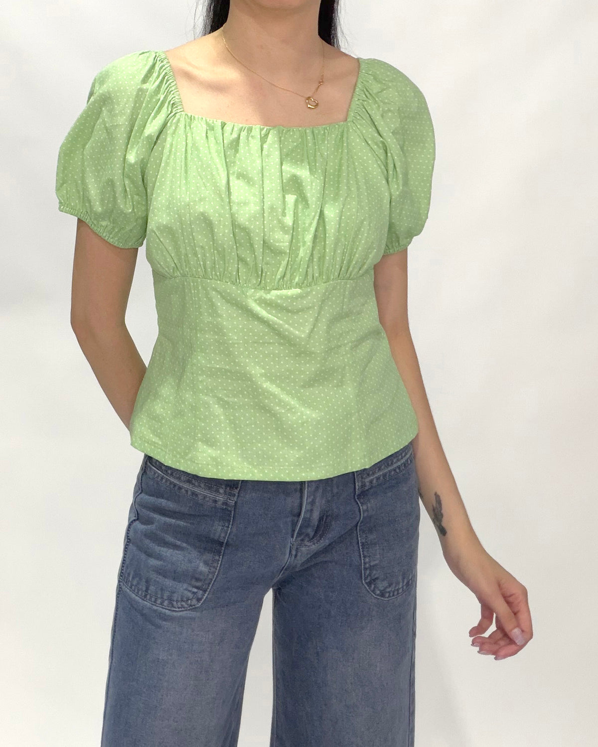 Polka Dot Puff Sleeve Square Neck Top - Ferlicious Singapore (view 6)