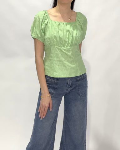 Polka Dot Puff Sleeve Square Neck Top