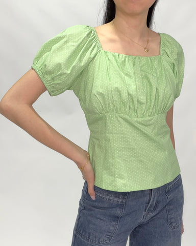 Polka Dot Puff Sleeve Square Neck Top