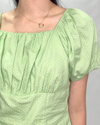 Polka Dot Puff Sleeve Square Neck Top