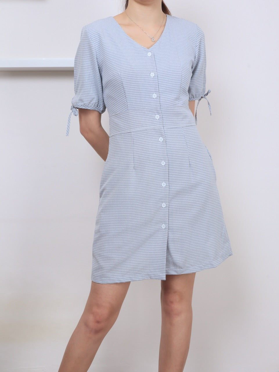 Grid Button Through Dress