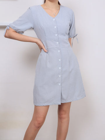 Grid Button Through Dress