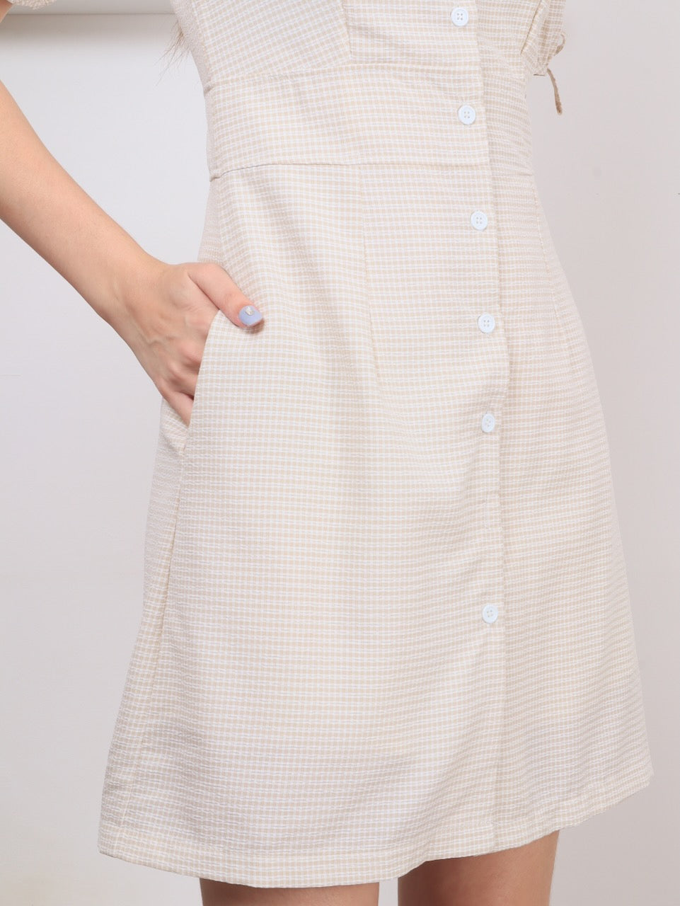 Grid Button Through Dress