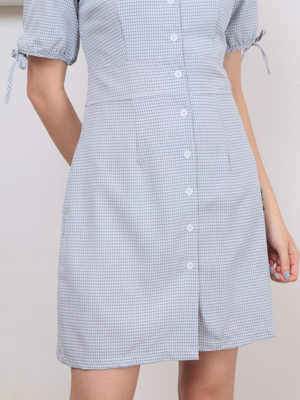 Grid Button Through Dress