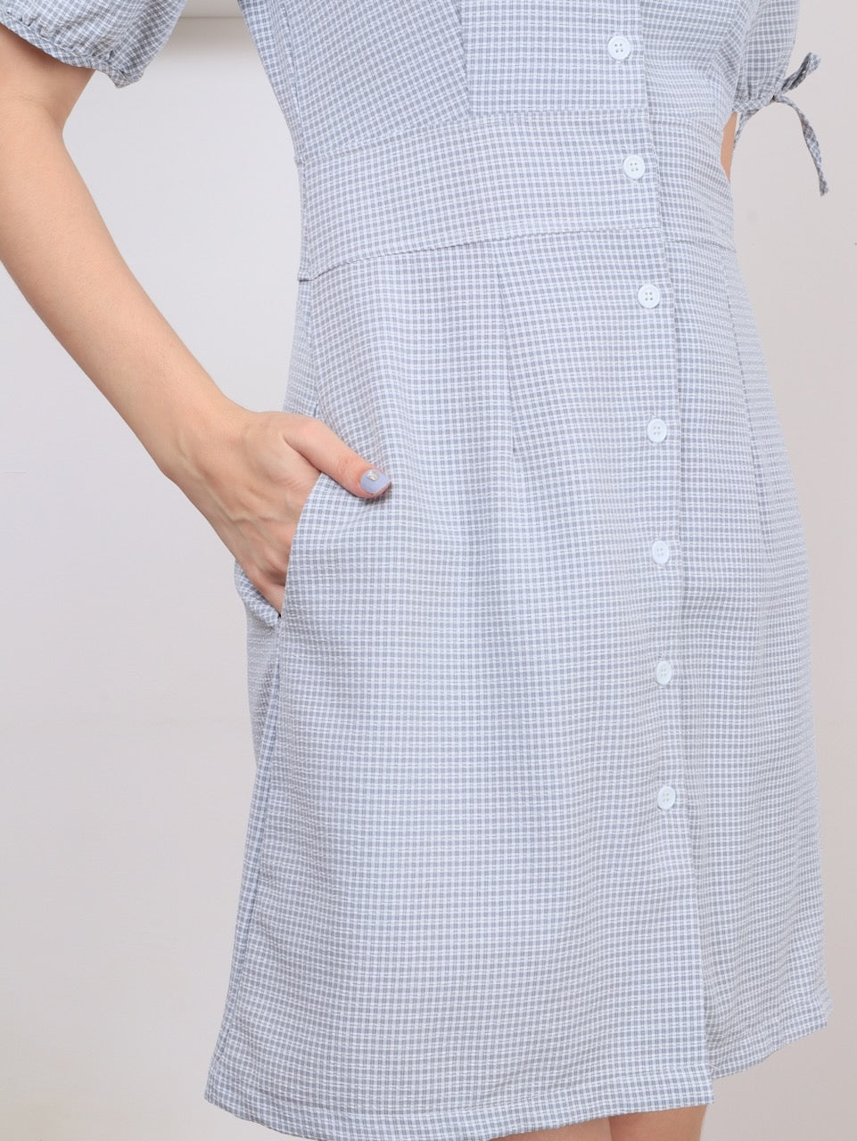 Grid Button Through Dress