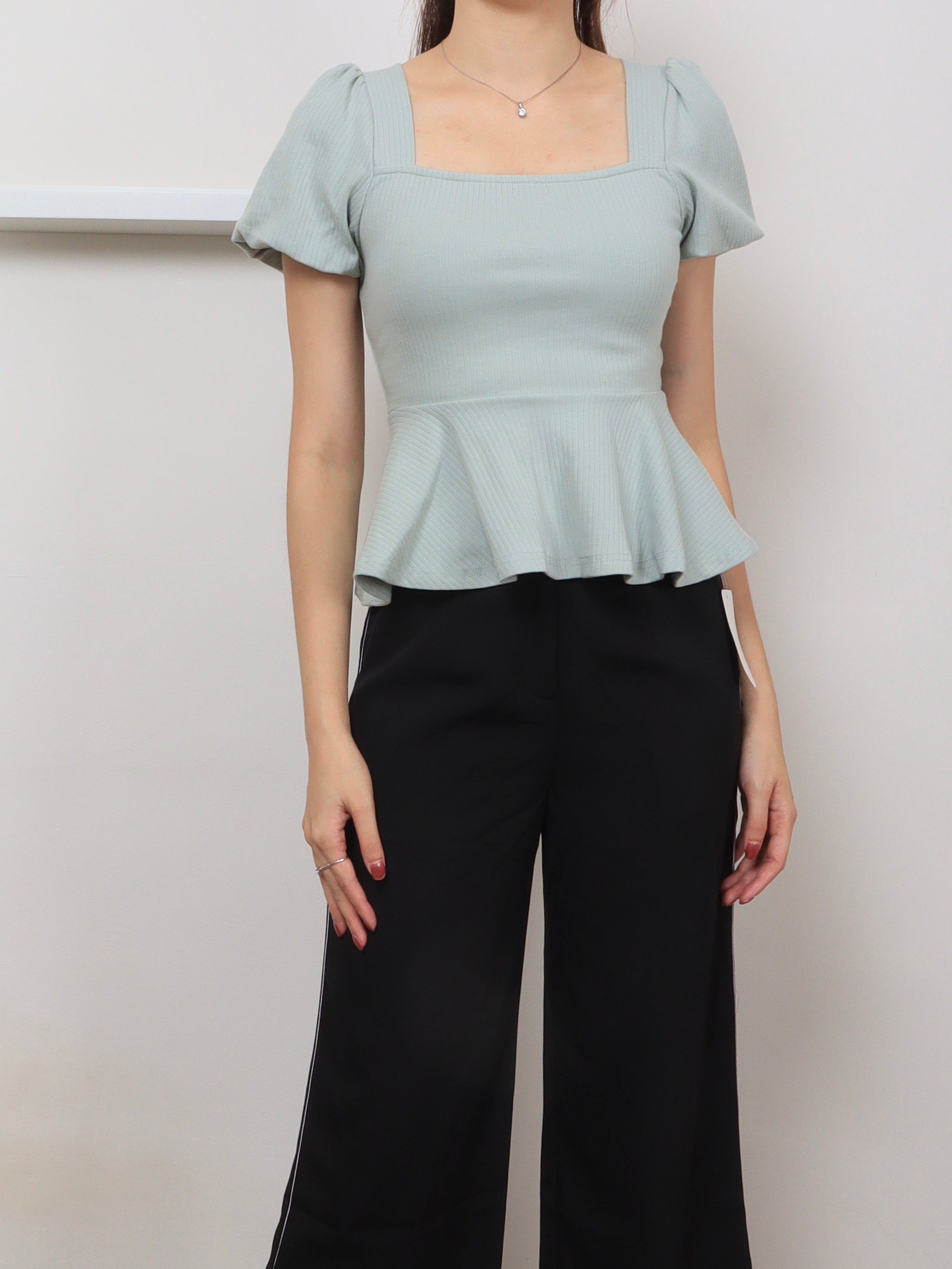 Ribbed Cotton Square Neck Top - Mint