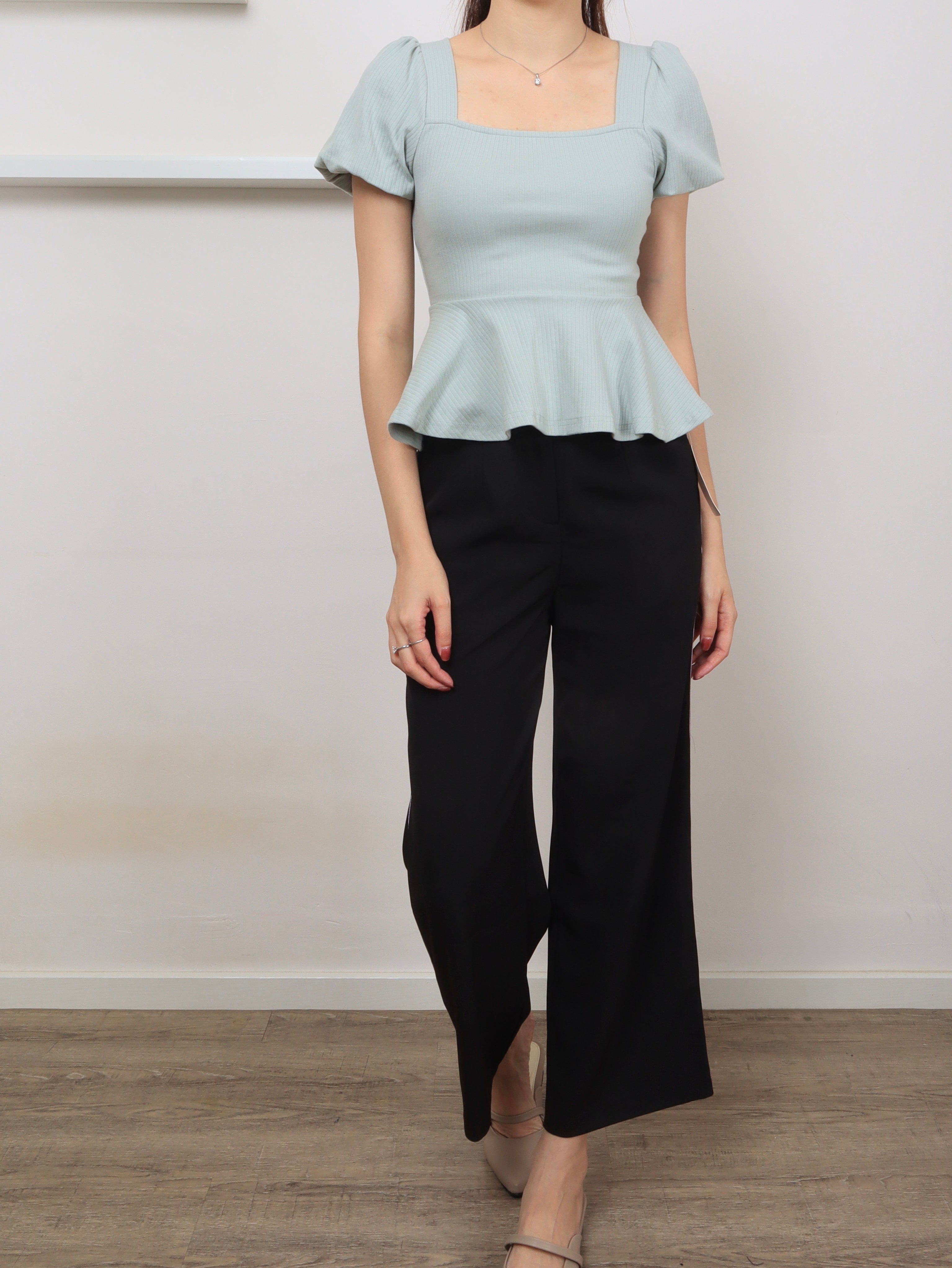 Ribbed Cotton Square Neck Top - Mint