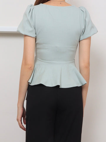 Ribbed Cotton Square Neck Top - Mint