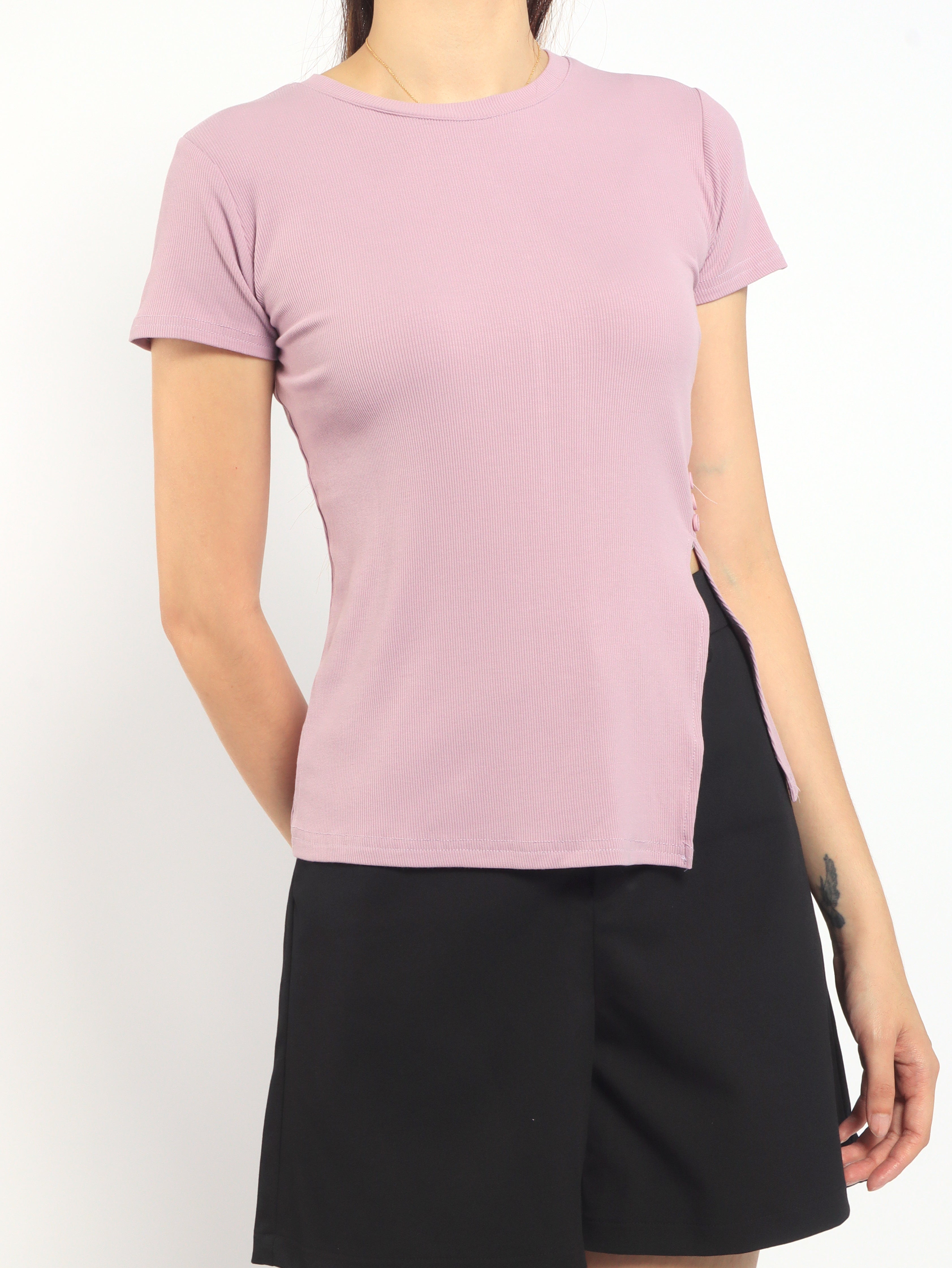 Ribbed Side Slit Top