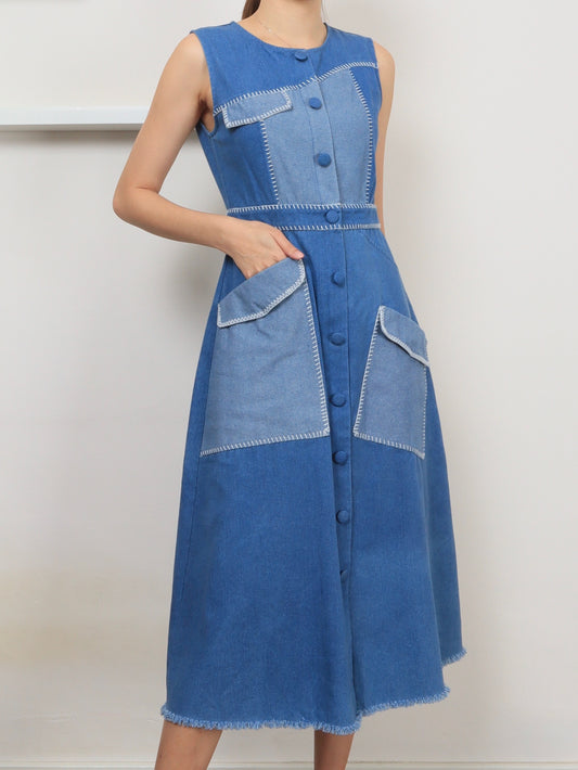 Skylar Denim Midi Dress - Light, women's dress - Ferlicious Singapore