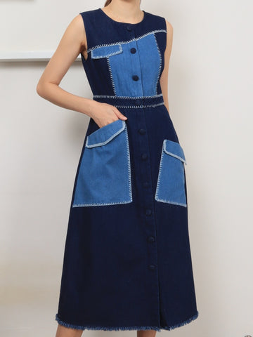 Skylar Denim Midi Dress - Dark