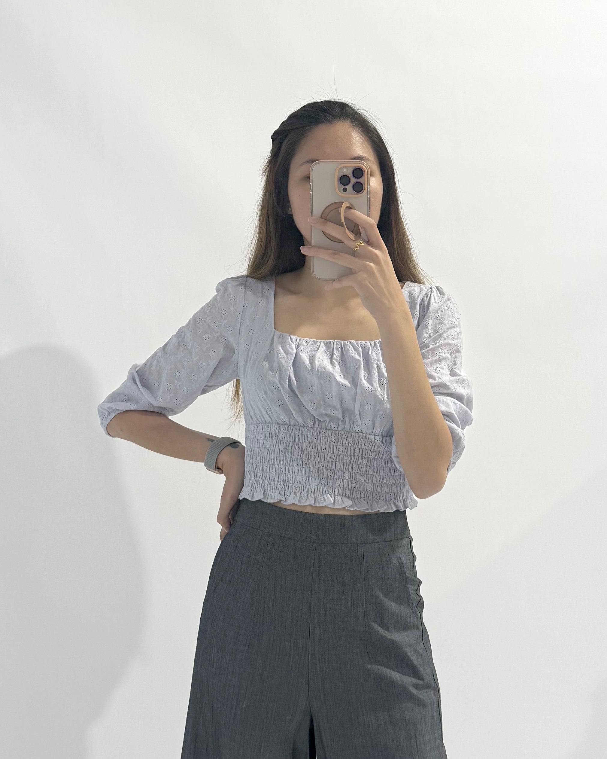 Smocked Waist Eyelet Top