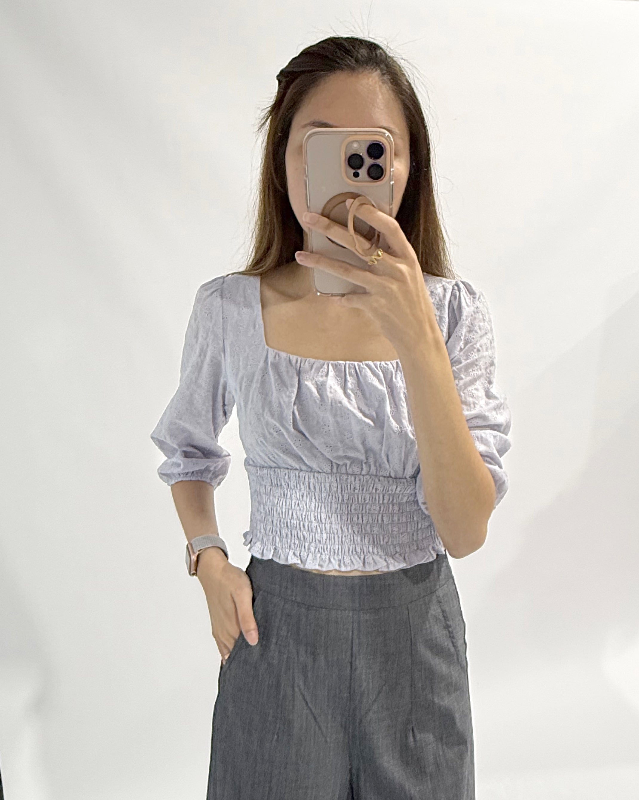 Smocked Waist Eyelet Top
