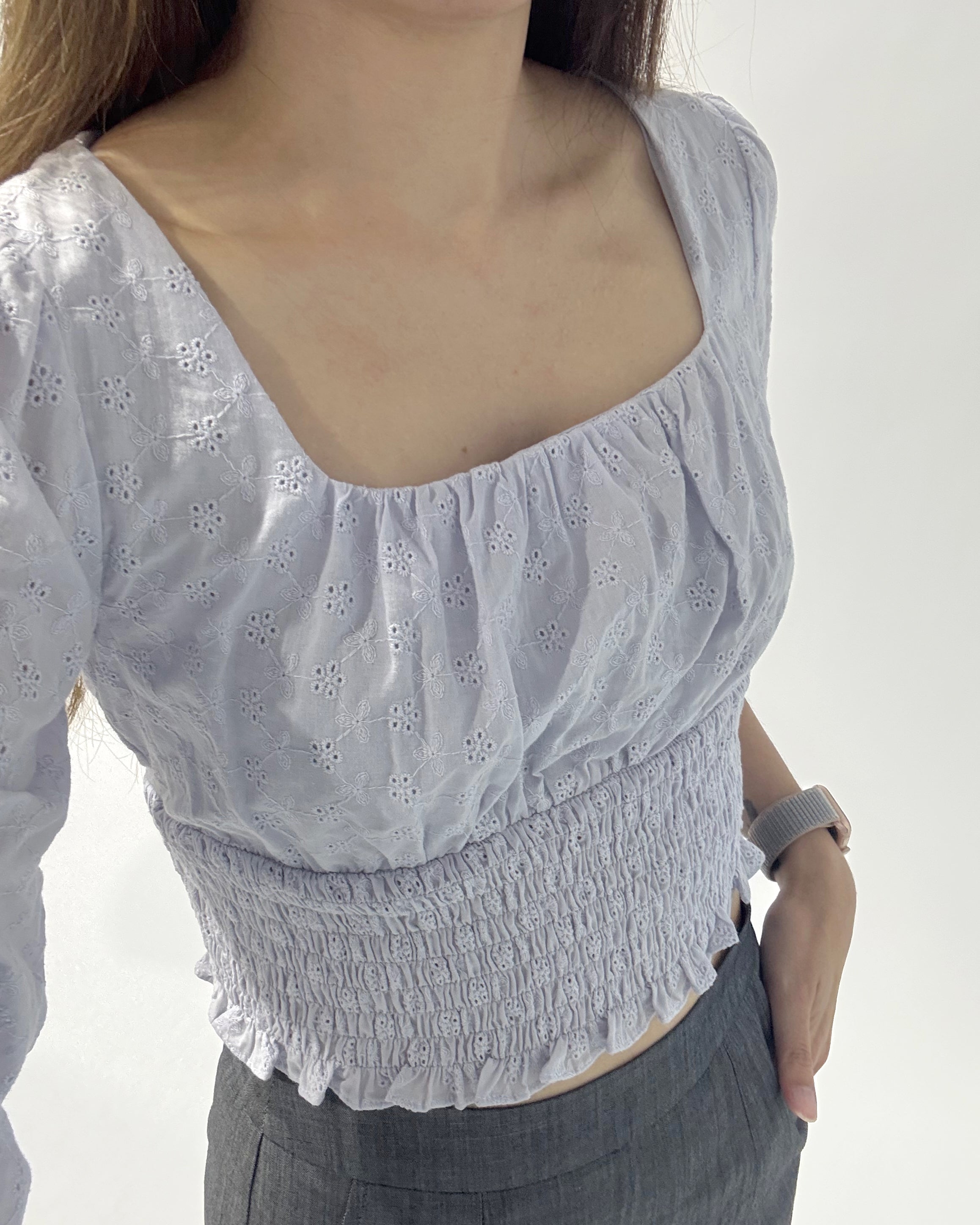 Smocked Waist Eyelet Top