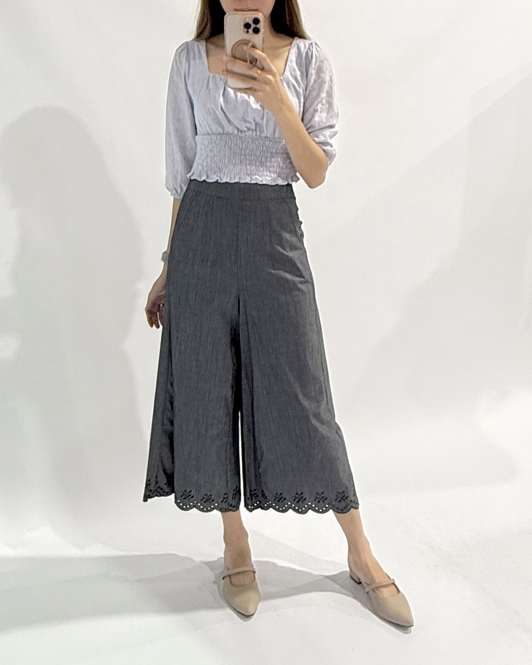 Smocked Waist Eyelet Top
