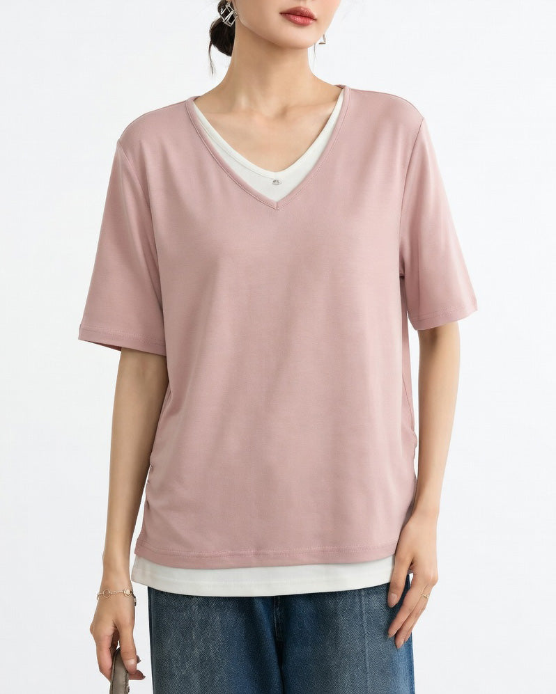 Soft Touch Layered V-Neck Top, women's top - Ferlicious Singapore