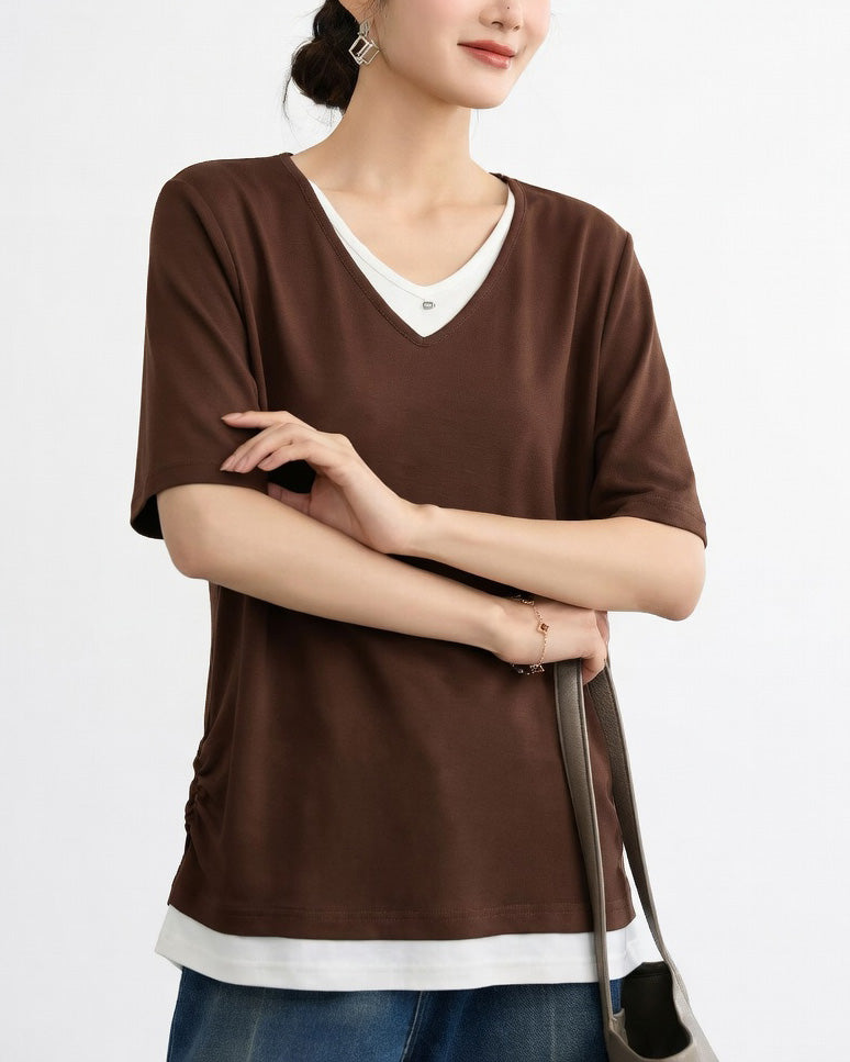 Soft Touch Layered V-Neck Top - Ferlicious Singapore (view 5)