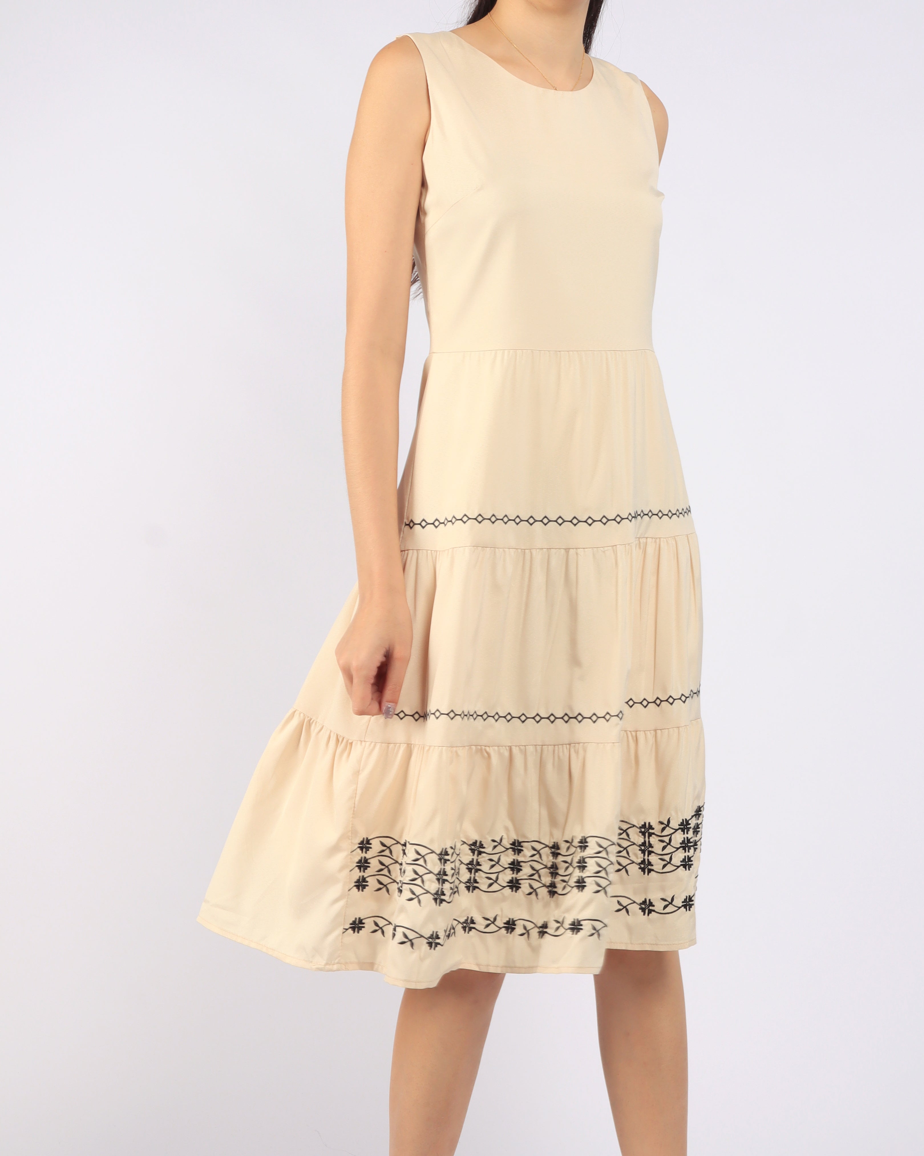 Sunlace Embroidered Tiered Midi Dress