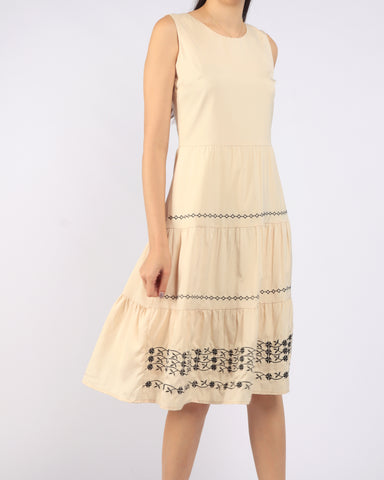 Sunlace Embroidered Tiered Midi Dress
