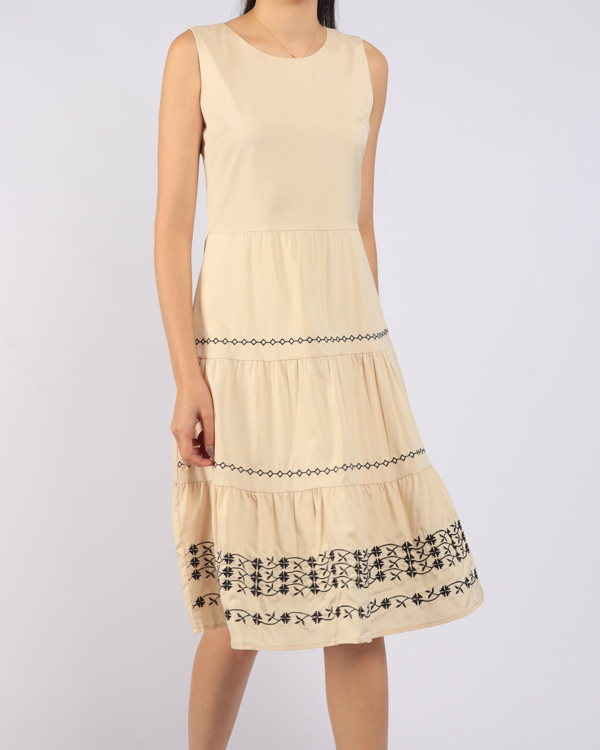 Sunlace Embroidered Tiered Midi Dress