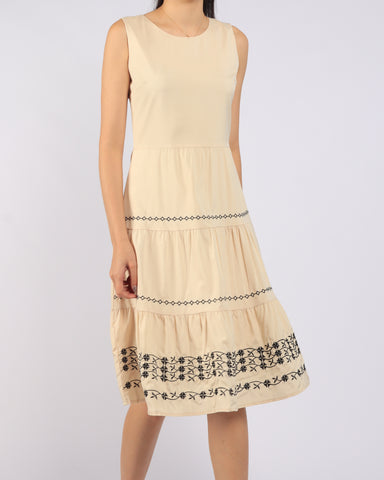 Sunlace Embroidered Tiered Midi Dress
