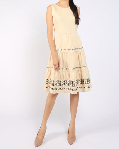 Sunlace Embroidered Tiered Midi Dress