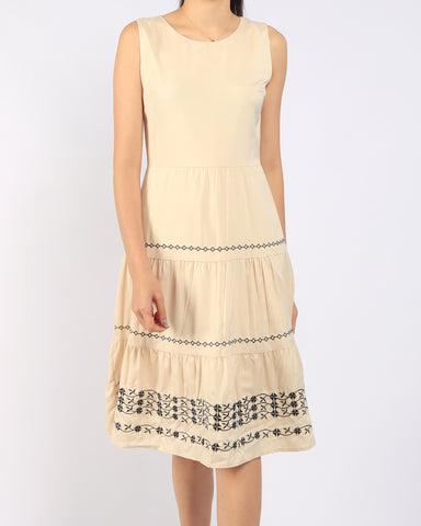 Sunlace Embroidered Tiered Midi Dress